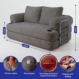 Sofá Cama Elo 1,88m Xpand Tech Tecido Velourê Cinza Escuro Cama inBox