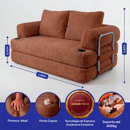 Sofá Cama Elo 1,88m Xpand Tech Tecido Velourê Marrom Cama inBox